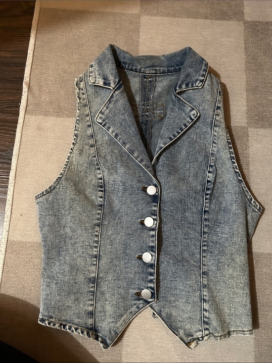 Tops - Vintage Acid Wash Denim Button Vest - Light Blue